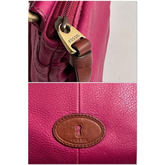 Fossil Morgan Traveler fuchsia leather adjustable crossbody bag - Picture 10 of 15